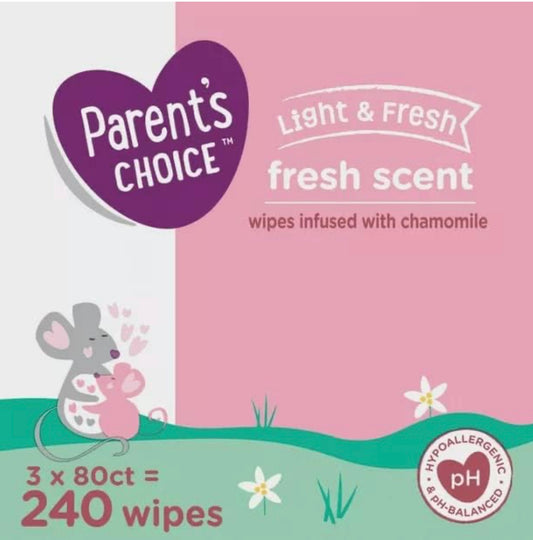 Baby Wipes Parent's Choice Light & Fresh Baby Wipes, 3 Flip-Top Packs of 80 (240 Total Wipes)