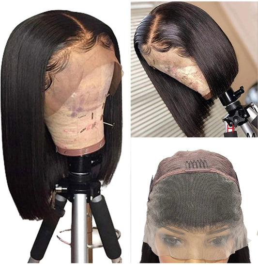 10inch Bob Wig Human Hair Bleached Knots13x4 Straight Lace Front Wigs Human Hair 200% Density 15A Bob Wigs for Black Women Pre Plucked Glueless Wigs Baby Hair (10inch,13x4 Bob ST)