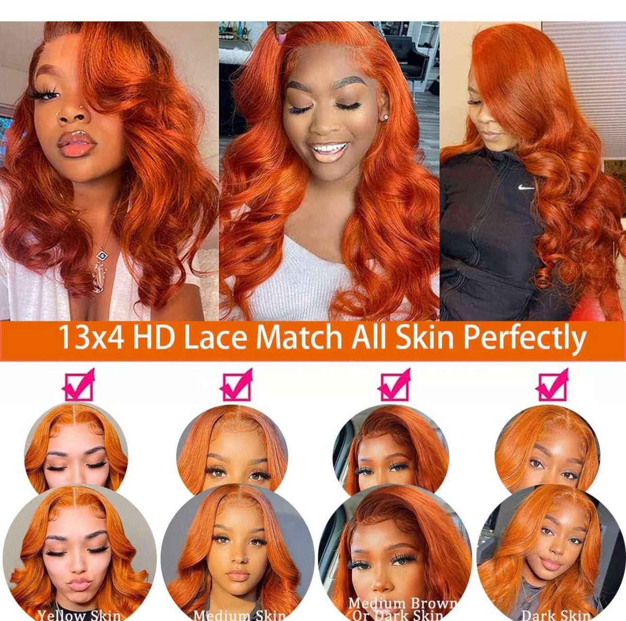 20 Inch Ginger Orange Lace Front Wig Human Hair 13X4 Brazilian Body Wave Human Lace Frontal Wig 180% Density Pre Plucked With Baby Hair for Women (20inch, Ginger Orange Body Wave Lace Front Wig)