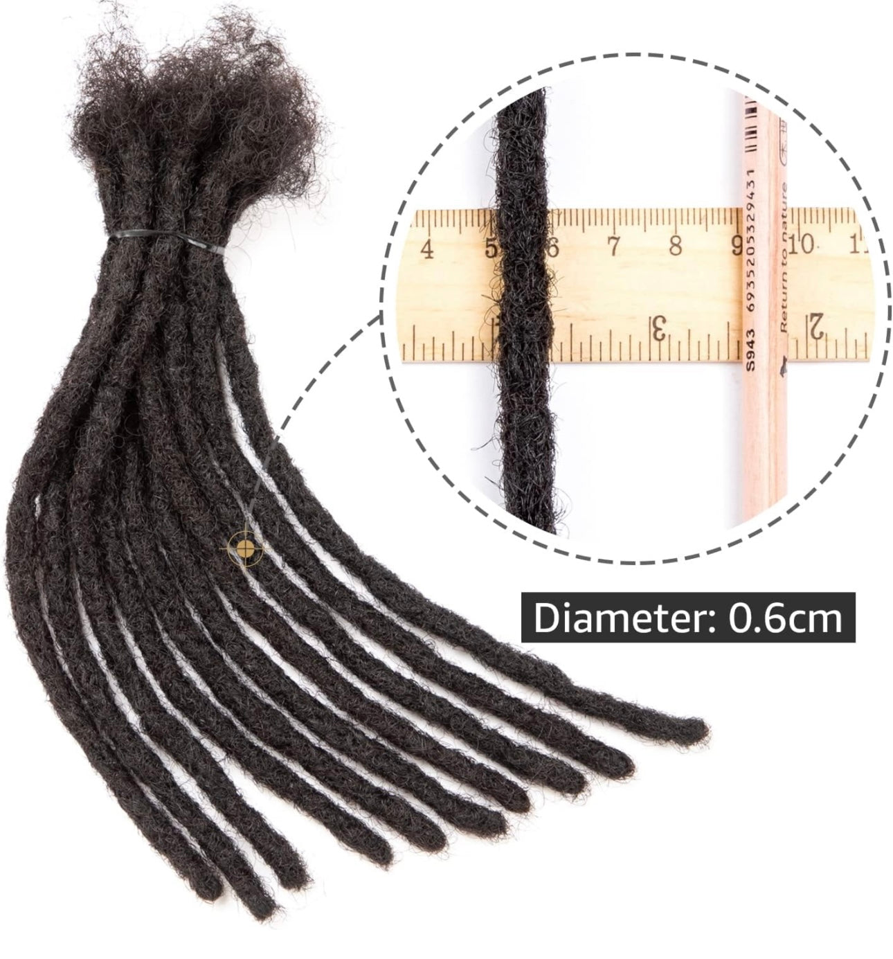 6cm Thickness 6-18 Inch 100% Real Human Hair Dreadlock Extensions for Man/Women Full Head Handmade 0.24Inch Thinner Can Be Dyed and Bleached Soft Dreadlocks with Needle and Comb, 30 Strands