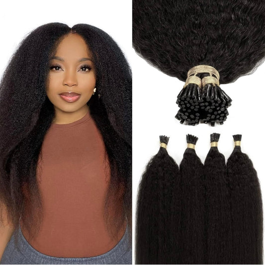 Kinky Straight Itip Hair Extensions Natural Black Hair Microlink Hair Extensions Human Hair Kinky Hair I Tip Extensions Human Hair Fusion Invisible Hair 50 Gram 16 Inch 1g/s 50 Strands