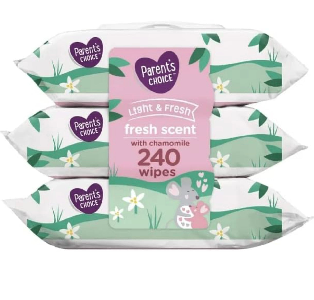 Baby Wipes Parent's Choice Light & Fresh Baby Wipes, 3 Flip-Top Packs of 80 (240 Total Wipes)