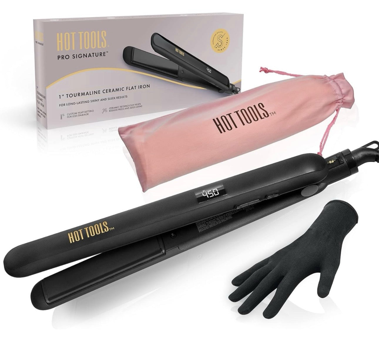 Hot Tools Pro Signature Ceramic + Tourmaline Flat Iron for Sleek Results, 1 Inch Plates