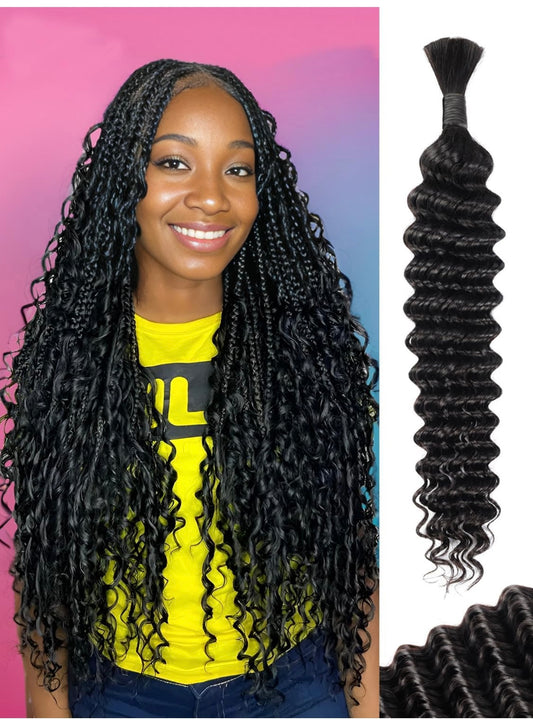 Human Braiding Hair 1 Bundle 50g 18 Inch Deep Water Wave Bulk Human Hair for Braiding No Weft 10A Brazilian Virgin Curly Human Hair Extensions for Boho Braids Wet and Wavy Human Hair Braiding Hair