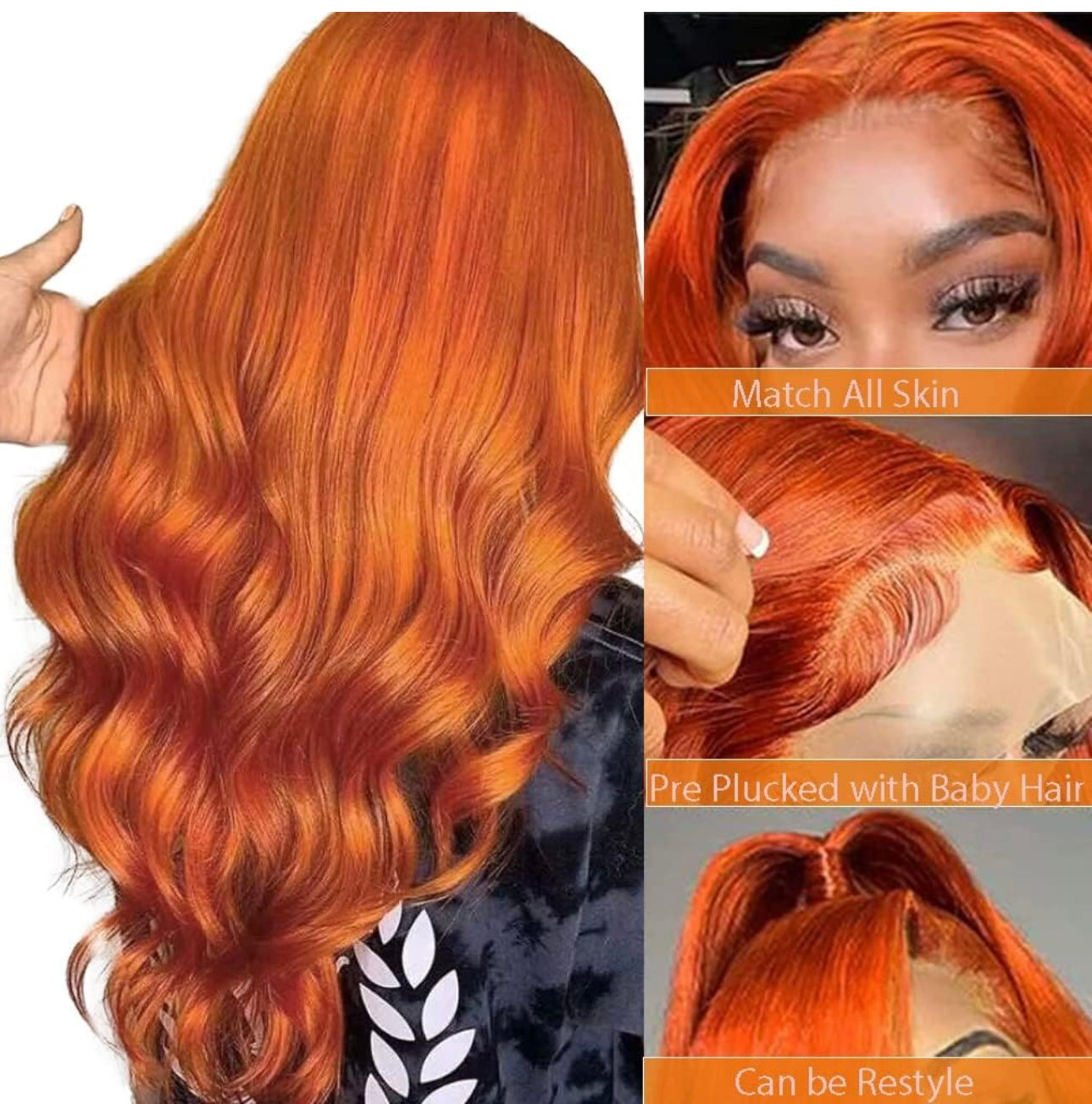 20 Inch Ginger Orange Lace Front Wig Human Hair 13X4 Brazilian Body Wave Human Lace Frontal Wig 180% Density Pre Plucked With Baby Hair for Women (20inch, Ginger Orange Body Wave Lace Front Wig)