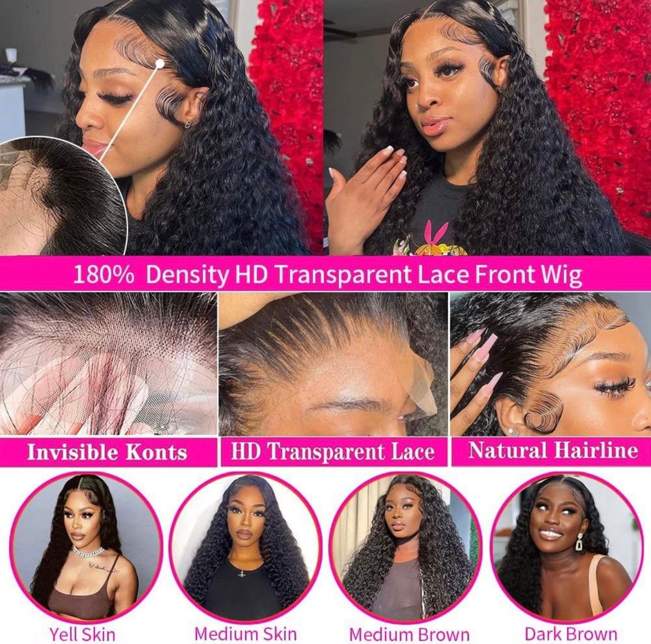 HD Transparent Lace Front Wigs Human Hair Water Wave 13x4 Lace Frontal Wigs for Women Brazilian Water Wave Human Hair Wigs with Baby Hair Pre Plucked Natural Hairline Wigs 180% density 26 Inch