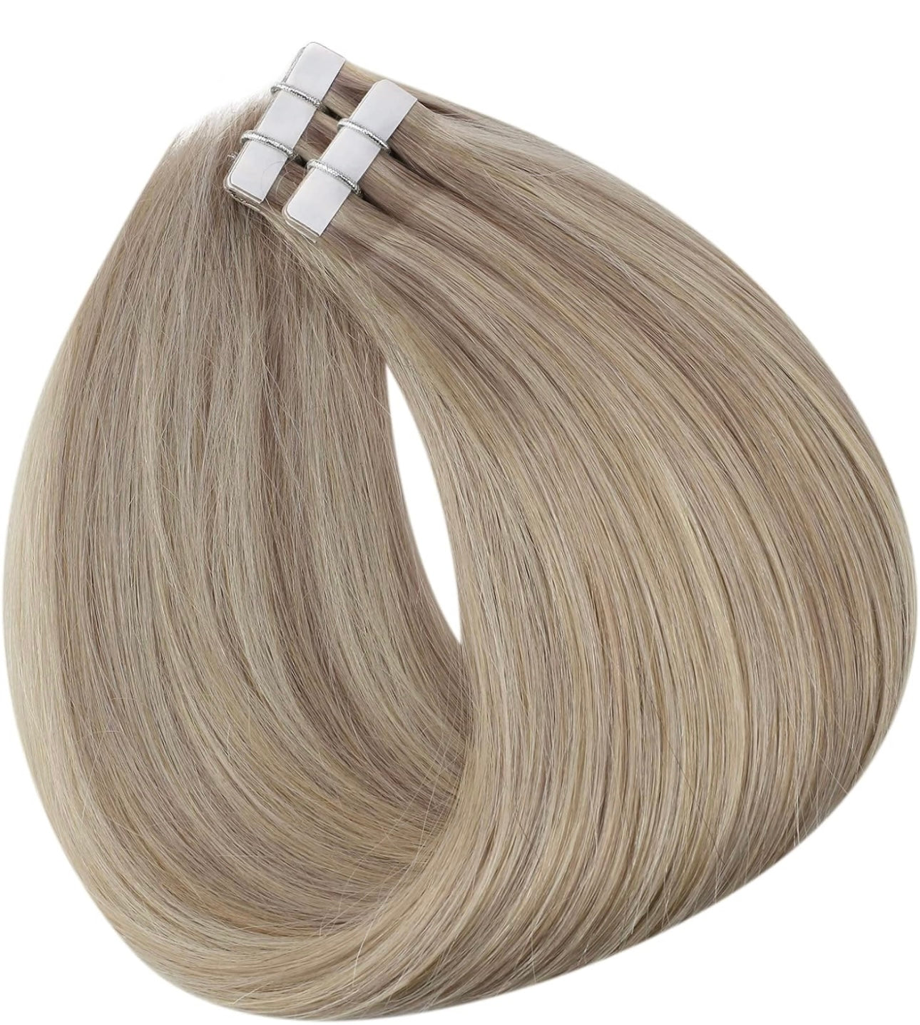 Full Shine Tape in Hair Extensions Human Hair 18inch Blonde Human Hair Tape in Extensions Remy Hair 18/22 Ash Blonde Highlight with Platinum Blonde Invisible Hair Extensions Tape in 20Pcs 50Grams